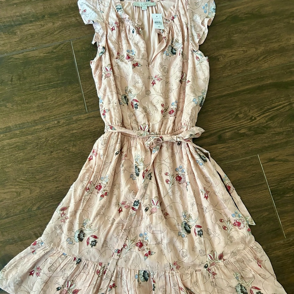 LOFT Blush Pink Floral Ruffle Dress
